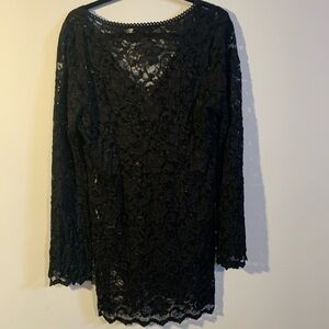 Melanie Lynn V Neck Black Lace Mini Dress